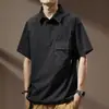 Camisa Polo de Trabajo de Manga Corta de Alta Gama Estilo Americano con Bolsillo para Hombre, Verano, Cuello Campana, Marca Retro Moderna, Top de Media Manga