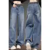 Calça Jeans Larga Estilo Europeu para Mulheres, Novo Estilo Primavera 2026, Tamanho Plus, Adequada para Corpo Tipo Pera, Baixinhas, Cintura Alta, Calça Reta Comprimento Total