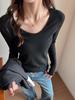 Camiseta de Punto Grueso con Cuello en V de Manga Larga para Mujer, Imitación Cachemir, Otoño e Invierno, Cepillada, Espesada, Camiseta Interior de Terciopelo Alemán, Top Casual Versátil