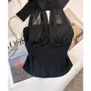 88889 Estilo Chica Caliente Delgado Moderno Sexy Malla con Cordones Halter Crop Top para Mujer Negro Espalda Descubierta Bandeau