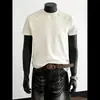 Camiseta Masculina Retrô de Verão Pesada com Mangas Raglan Gola Alta Manga Curta Modelagem Slim Patchwork Tendência Quadrada Cor Sólida Meia Manga