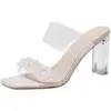 Sandalias de Pedrería para Mujer Moda Verano 2026 Versátiles de Una Correa Estilo Hada Transparentes de Tacón Alto Grueso Chanclas