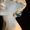 Pendientes de Flor de Gota de Agua Azul Translúcido Retro Elegantes Estilo Palacio, Diseño de Nicho de Lujo Ligero, Pendientes Exquisitos y de Alto Valor