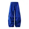 Pantalones Paracaídas Holgados Casuales Plisados Marca Americana de Tendencia Diseño de Nicho Color Sólido Cintura Elástica Deportivos de Pierna Ancha Largos para Hombre