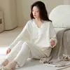 Algodão Lycra Pijama Feminino Primavera/Outono 2026 Novo Manga Longa Calça Longa Decote V Roupa para Casa Conjunto de Duas Peças Adequado para Uso Externo