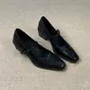 Versión de cuero~Zapatos de mujer retro francés modelo nuevo 2026 punta cuadrada tacón alto bajo tacón grueso zapato Mary Jane para el trabajo