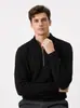 Suéter Meia-Zip Texturizado de Luxo Leve Masculino Slim-Fit Manga Longa Malha para o Dia a Dia
