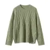 Suéter de Cashmere Feminino 100% Cashmere Puro Verde Vazado Outono e Inverno Retrô Gola Redonda Pulôver Casual Tricotado Quente