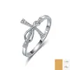Anillo de cruz de moissanita de plata pura S925, anillo cerrado de cruz de plata pura con moissanita, al por mayor en stock