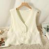 Chaleco de Punto Imitación Sable Moda Francesa 24 Primavera y Otoño Cuello en V Todo Fósforo Top Aspecto Delgado Chaleco Cardigan Doble Botonadura para Mujer