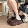 Wan Zi Yan-Plataforma de Cuero Suave Escarchado Suela Gruesa Baotou Zapatillas Medias para Mujer para Exterior Retro Altura Pequeña Zapatillas de Lana