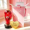 Adorno de Caja de Regalo Rosa Eterna con Lámina Dorada y Rosas Doradas de Colores bajo Cubierta de Vidrio, Regalo del Día de San Valentín