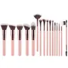 Set de brochas de maquillaje de 16 piezas directo de fábrica con mangos de madera y cerdas sintéticas, set profesional completo para base de rostro y aplicación de corrector sin imperfecciones