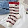 Calcetines de Tubo Medio Holgados a Rayas Retro Estilo Coreano Versátiles Tela Sintética Etiqueta Bloques de Color Primavera Verano para Mujer Estilo Universitario