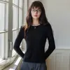 2109 Camiseta Básica de Cuello Redondo para Mujer Otoño e Invierno, Algodón Lana, Interior Ajustado de Manga Larga, Seleccionada Cuidadosamente, Acetato Lyocell