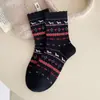 Calcetines sin costuras Retro Fair Isle Otoño e Invierno para Mujer, Calcetines Dulces de Media Pantorrilla Estilo Universitario, Calcetines Largos de Dibujos Animados Lindos Japoneses para Estudiante