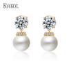 RAKOL Estilo Coreano Luz Luxo Simples Brincos de Pérola Moda Feminina All-match Requintado Pequeno Redondo Zircon Brincos