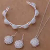 Juego de joyería de plata chapada 925 para mujer regalo de cumpleaños pendientes largos de borla pulsera de tres piezas en forma de corazón juego de joyería