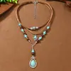 Collar de Colores Turquesa de Terciopelo con Cuentas de Madera Transfronterizo Europeo y Americano Moda de Gama Alta Nicho Juego de 2 Piezas para Mujeres