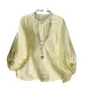 Nueva Camisa Bordada de Tres Cuartos Estilo Chino Nacional para Mujer, Top de Verano Transpirable de Tencel con Cuello Diagonal, Blusa Suave y Rejuvenecedora