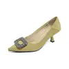 Zapatos de tacón alto decorativos mate color verde metálico para mujer, punta fina, corte bajo, suela suave, adecuados para ir al trabajo, zapatos de dama de honor, zapatos para citas diarias