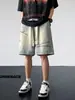 Shorts Jeans Masculino Verão Estilo Americano High Street Vibe Calças Lavado Bordado Duplex Bonito Solto Reto Casuais
