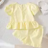 Ropa para Bebés Niñas 0-3 Años Verano Niña Manga Abullonada Rayas Lazo Top + Shorts En Stock
