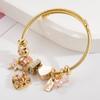 Pulseira Europeia e Americana DIY Panjiadora de Aço Inoxidável com Contas Moda Pingente de Diamante Amor Pulseira Aberta Ajustável