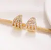 Brincos Geométricos de Zircônia com Múltiplas Fileiras Estilo Luxo Europeu e Americano, Brincos de Design de Nicho Vintage e Elegantes Estilo Ins