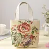 Bolso de Lona Nuevo Bolso Bordado Jacquard Estilo Étnico Bolso de Trabajo Casual con Cremallera Bolso Pequeño de Mano para Mujer