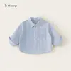 Roupa Infantil Bangxuan Camisa Listrada de Cor Sólida para Meninos 2026 Outono Nova Camisa Infantil Versátil Roupa Infantil Huzhou Zhili
