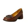 Mocasines para mujer de piel suave y suelas blandas, cómodos para los pies, versátiles, a la moda, retro, tacón grueso, punta redonda, zapatos Mary Jane cómodos y de corte bajo