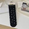 Calcetines encaje de mujer verano delgados malla transpirables calcetines de tubo sin costuras lindos amor lunares zapatos de piel pequeños calcetines de algodón
