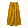Ropa de mujer de estilo chino nuevo, pantalones elásticos de jacquard de rayón de cintura alta, pantalones anchos versátiles y fluidos para primavera y otoño