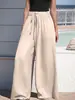2026 Pantalones Casuales de Moda de Pierna Ancha Sueltos con Cordón para Mujer de Tallas Grandes para Todas las Estaciones Azul Negro Verde Militar Ninguno