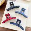 Pinza para el Cabello de Tela de Mezclilla Vintage Rayas Rojas y Azules Wrap-Around, Elegante Pinza Tiburón para Recogidos en la Parte Trasera de la Cabeza Accesorio para el Cabello