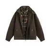 Marca de moda 2026 Otoño Nuevo Estilo Funcional Retro Americano Chaqueta de Trabajo con Cremallera Abrigo Harrington para Hombre en Marrón