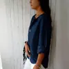 Camisa casual azul marino con cuello de solapa y mangas de tres cuartos, adecuada para el uso diario, nueva camisa para mujer 2026