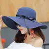 Chapéu de Palha de Aba Larga Proteção Solar Chapéu de Sol Estilo Coreano Férias na Praia Viagem Moda Chapéu de Sol Chapéu de Palha Estilo Francês