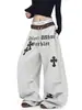 Pantalones de chándal casual retro hip-hop con estampado de leopardo y retazos, estilo coreano, plisados, de pierna ancha, para mujer, versátiles para primavera y danza de jazz