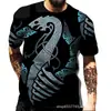 Camiseta Casual Masculina de Manga Curta com Padrão de Totem Viking Impressa em 3D Nova Moda Masculina Casual Fornecimento