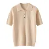 Camisa de Base Tricotada em Cashmere com Gola Polo para Mulheres com Mangas Curtas e Design de Trança, Camada Interna Twist Confortável e Suéter Macio para Usar por Cima