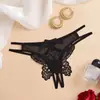 Lencería sexy de comercio exterior, tanga de encaje bordada con mariposas grandes para mujer, diseño seductor con abertura en la entrepierna, T-string estilo europeo y americano