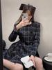 Estilo francês Xiaoxiang Fujia Qianjin Princesa elegante socialite high-end xadrez vestido feminino outono e inverno roupas pequeno vestido preto Estrangeiro