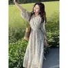Vestido Nuevo Estilo Verano 2025 Estilo Étnico Patrón Oráculo Elegante Efecto Adelgazante y Estilo Occidental Cintura Cuello en V Manga Tres Cuartos