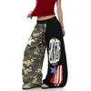 Pantalones de chándal BLACKLISTS estilo americano, con bloques de color, camuflaje patchwork estampado, dobladillo curvo, unisex, pantalones anchos holgados y elegantes