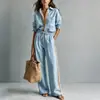 2026 Conjunto de Dos Piezas para Mujer, Moda Europea y Americana Transfronteriza, Sitio Independiente de Amazon, Top de Color Sólido con Botones y Mangas Largas, Pantalones de Pierna Ancha