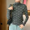 Camisa de Capa Interior H578 con Cuello Medio Alto y Lazo Floral para Mujer, Nueva Versátil de Primavera y Otoño, Ajustada, Manga Larga
