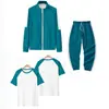 Sudadera de Otoño Deportiva con Cuello Alto y Cremallera (Nuevo Número Digital) Conjunto de Tres Piezas Azul Verde Oscuro X-O Número Digital Nuevo