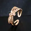 Anillo abierto de circonita completa envuelto cruzado, diseño de nicho, de alta gama, moderno, versátil, anillo para el dedo para ir al trabajo